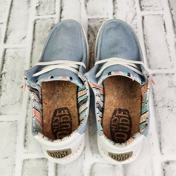 Hey Dude Wendy Boho Women's Size 8 Blue Denim Slip On Comfort Casual Flat Shoes - Picture 6 of 10